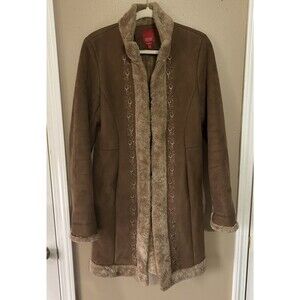 Vintage 90s Y2K Espirit Penny Lane Coat Womens S Tan Faux Suede Boho Festival